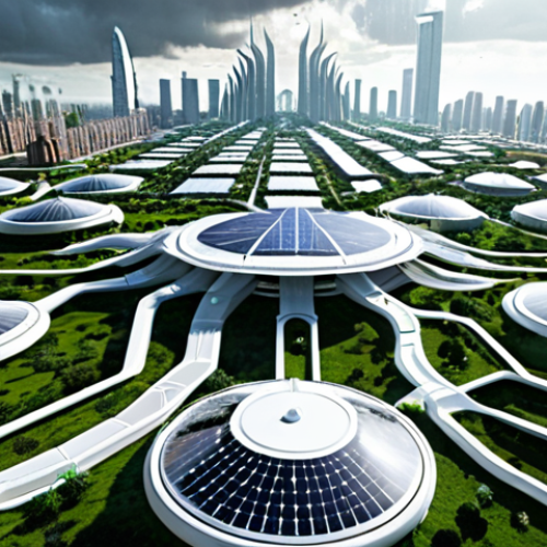 Home 6 **
A futuristic floating city with gleaming white structures, solar panels integrated into the design, and lush green spaces. Capture the dynamic weather with a localized rain shower in one section of the city, showcasing advanced drainage systems diverting water. Focus on the hyper-localized weather prediction being visualized through holographic displays showing real-time data. The overall feel is optimistic and technologically advanced. Barcelona style architecture influence with a touch of futuristic design.
**