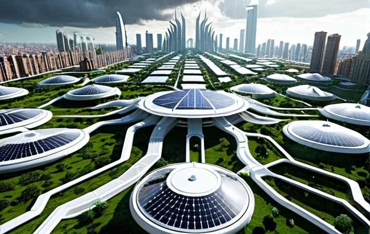 **
A futuristic floating city with gleaming white structures, solar panels integrated into the design, and lush green spaces. Capture the dynamic weather with a localized rain shower in one section of the city, showcasing advanced drainage systems diverting water. Focus on the hyper-localized weather prediction being visualized through holographic displays showing real-time data. The overall feel is optimistic and technologically advanced. Barcelona style architecture influence with a touch of futuristic design.
**