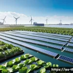 Home 22 플로팅 시티 개발을 위한 국제 협력 - A futuristic floating city in the Netherlands featuring a self-sustaining floating farm on a calm ri...