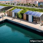 Home 21 플로팅 시티의 사회적 기업 모델 - A vibrant floating community in a coastal Spanish city, featuring modern sustainable architecture wi...