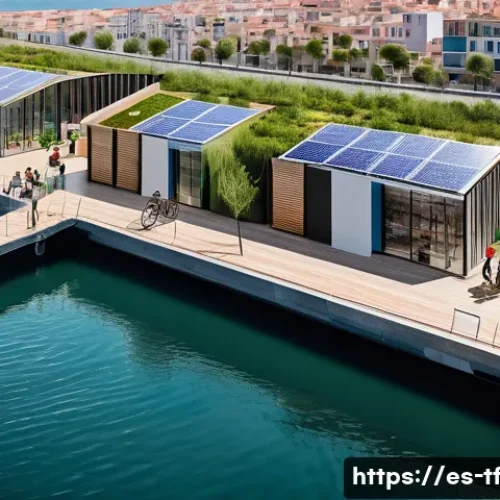 Home 33 플로팅 시티의 사회적 기업 모델 - A vibrant floating community in a coastal Spanish city, featuring modern sustainable architecture wi...