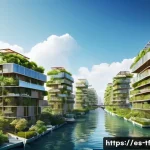 Home 20 플로팅 도시 개발의 자원 재활용 전략 - A futuristic floating cityscape featuring sustainable architecture made from recycled materials such...
