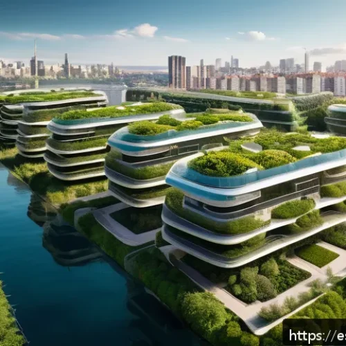 Home 31 플로팅 도시 개발의 글로벌 트렌드 - A futuristic floating cityscape at sunset, featuring modular residential blocks made from reinforced...