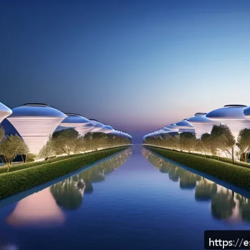 Home 17 플로팅 도시에서의 물 관리 기술 - A futuristic floating cityscape at dusk on the Mediterranean coast, showcasing advanced atmospheric ...